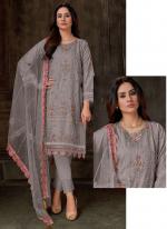 Faux Georgette Grey Party Wear Embroidery Work Straight Suit